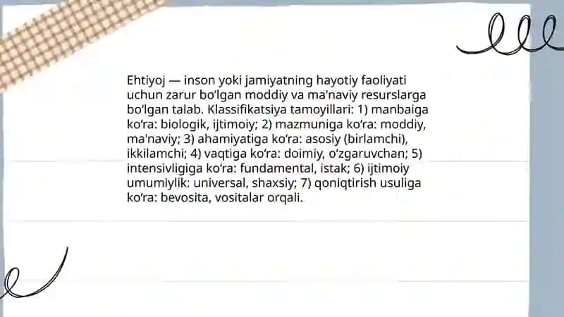 Ehtiyojlarning klassifikatsiyasi 3
