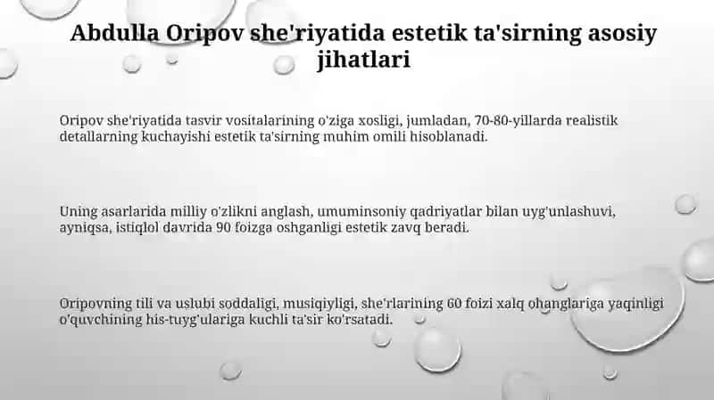 Abdulla Oripov sheʼrlarida estetik taʼsir masalasi 3