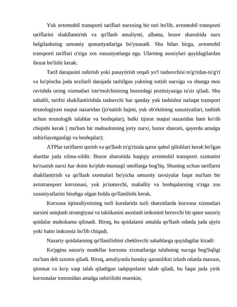 Transport tariflarini shakllantirish mexanizmi 3