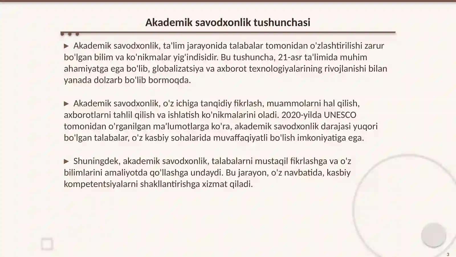 Akademik savodxonlik kasbiy kompetentsiyalarni shakllantirish asosi sifatida 3