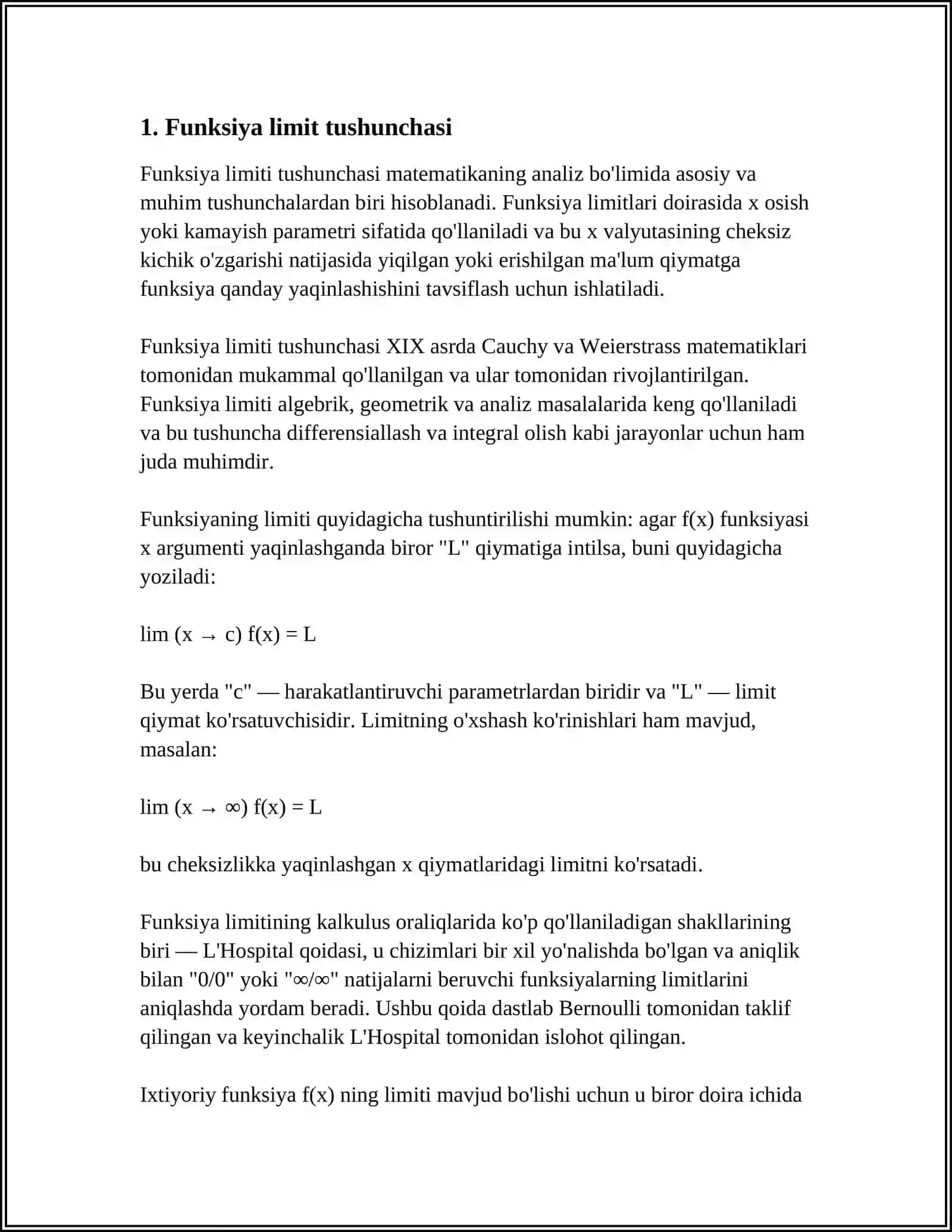 Funksiya limiti tushunchasi 3