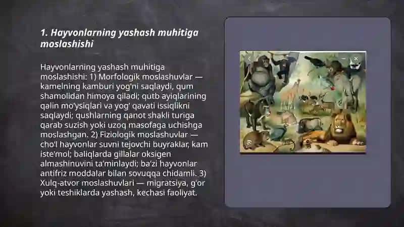 Hayvonlarning yashash muhitiga moslashishi 3