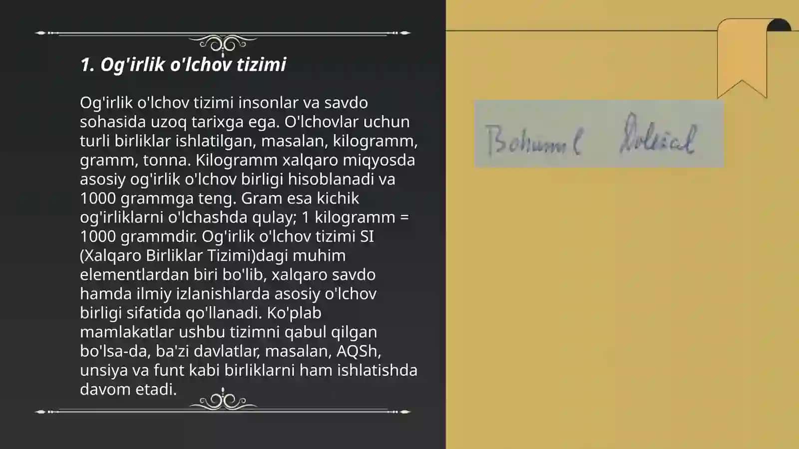 Og'irlik o'lchov tizimi 3