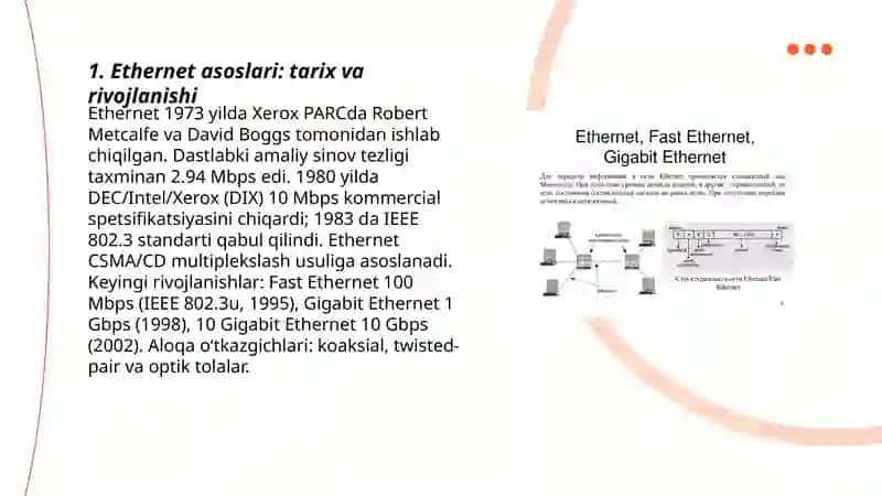 Lokal tarmoq texnologiyalari: Ethernet. Fast Ethernet, Token Ring texnologiyalari, HTTP protokoli. IP-manzilash. Salimova Dilnura 3
