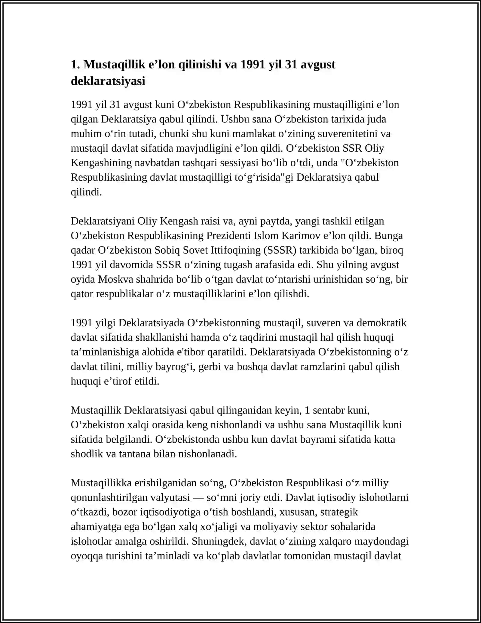 MUSTAQIL OZBEKISTON RESPUBLIKASINING TASHKIL TOPISHI 3