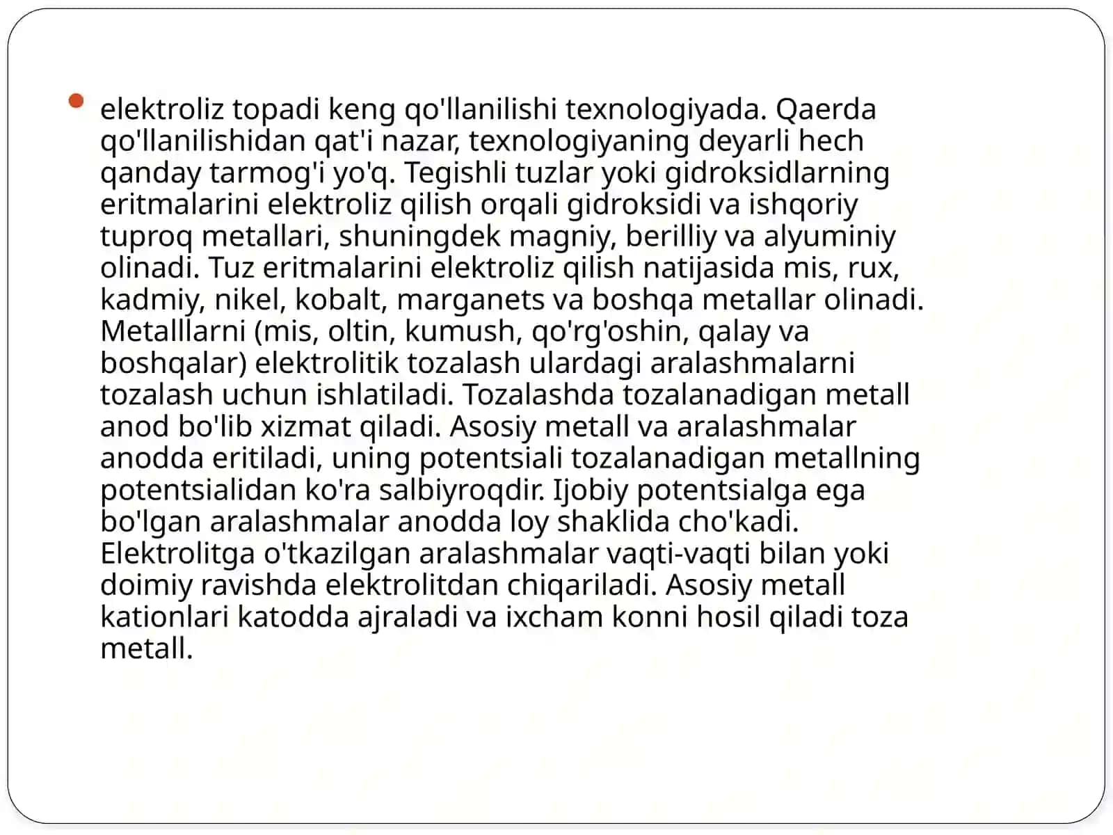 Sanoatda elektroliz jarayonining qo’llanilishi 3