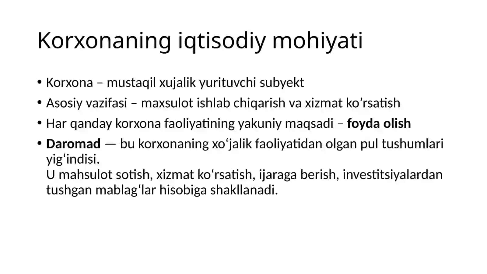 Korxona Nining Daromadi va Foydasi 3