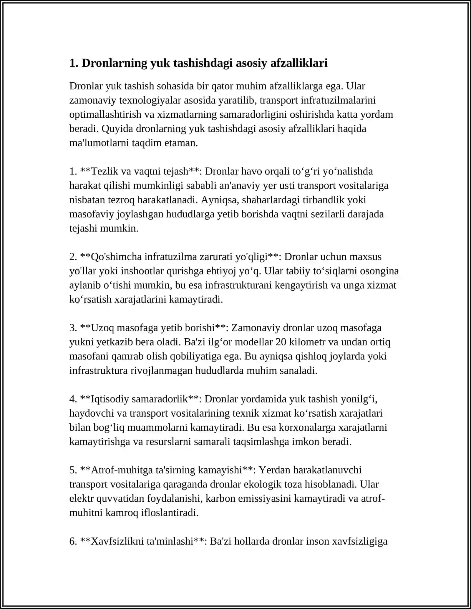 DRONLAR VA ULARNING YUK TASHISHDAGI IMKONYATLARI 3