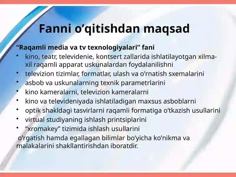 Raqamli media va TV texnologiyalarfanigakirish 3