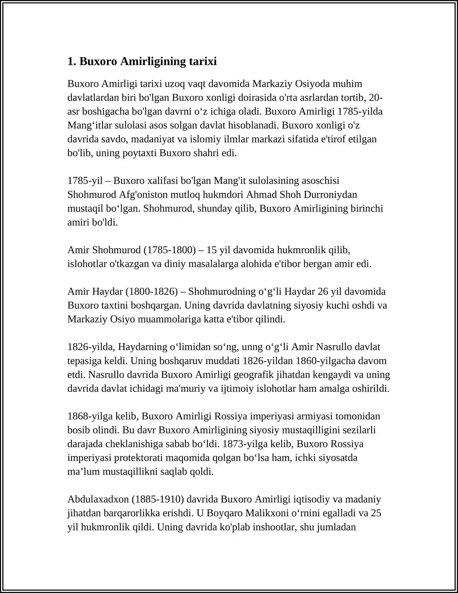 Buxoro Amirligi Referat 3