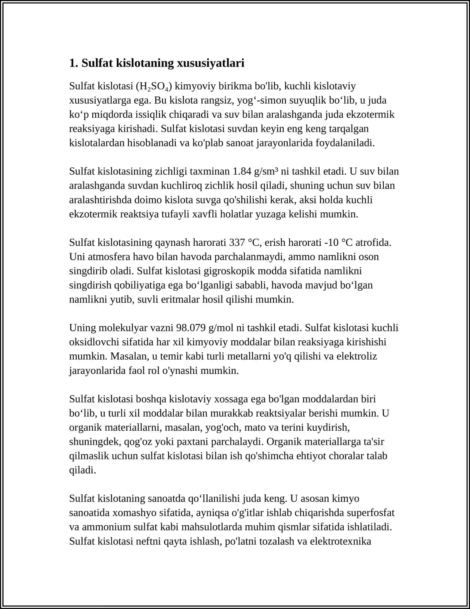 SULFAT KISLOTA ISHLAB CHIQARISH 3