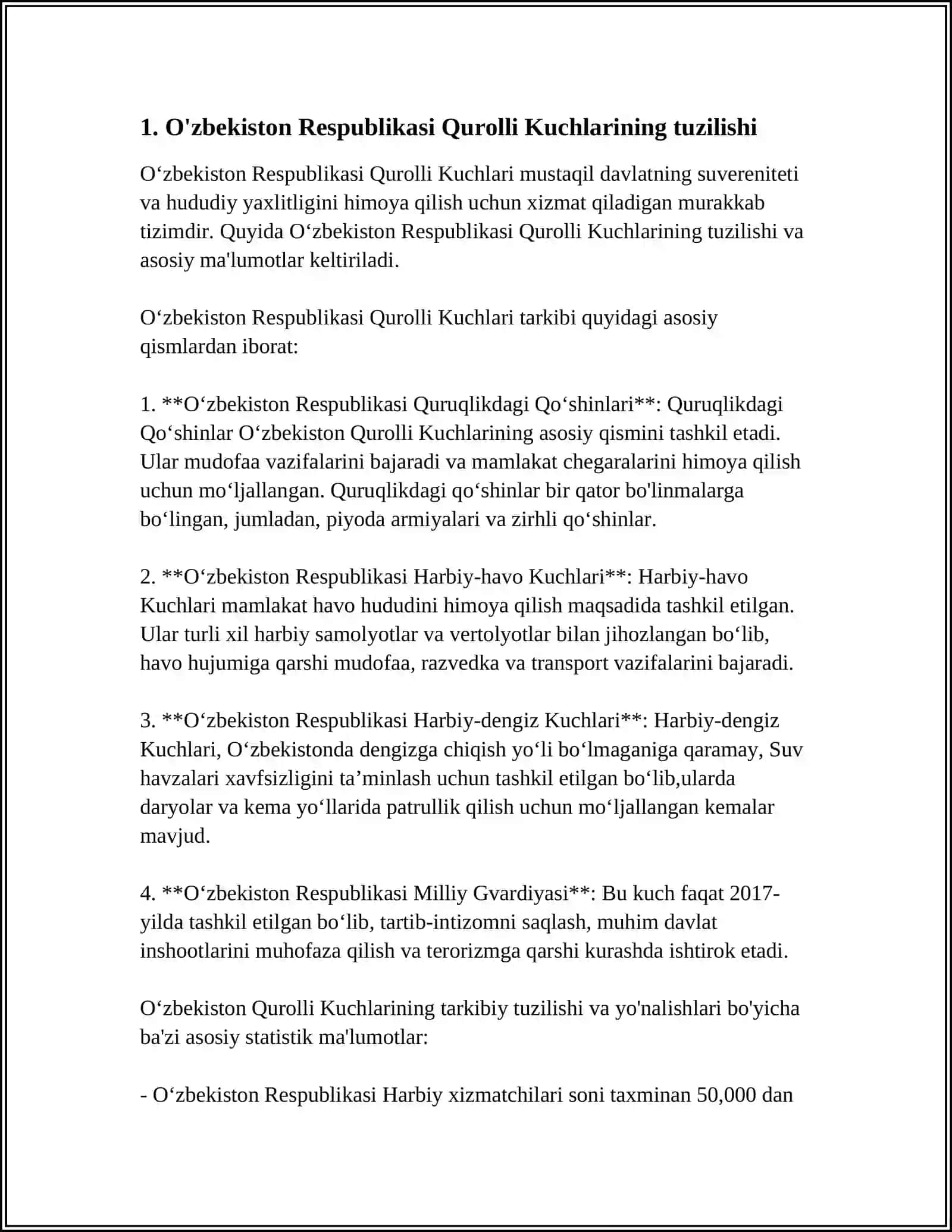 O'ZBEKISTON RESPUBLIKASI QUROLLI KUCHLARINING UMUMHARBIY NIZOMLARI VA ULARNING MOHIYATI 3