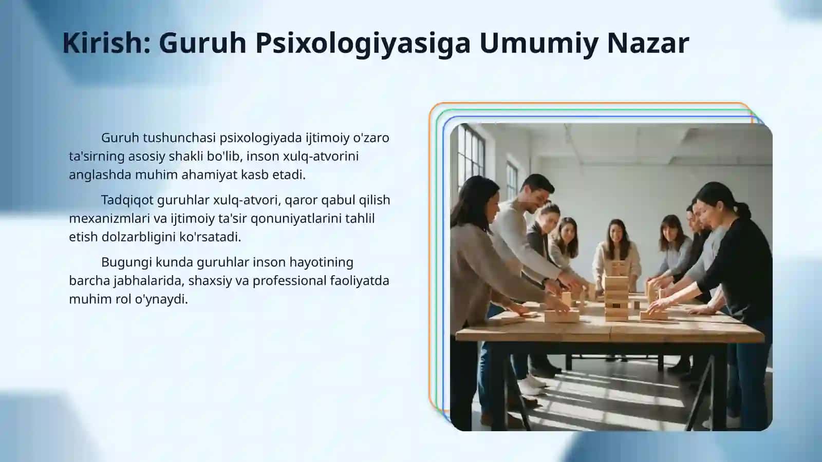Psixologiyada guruhlar muammosi va qonuniyatlari. 3