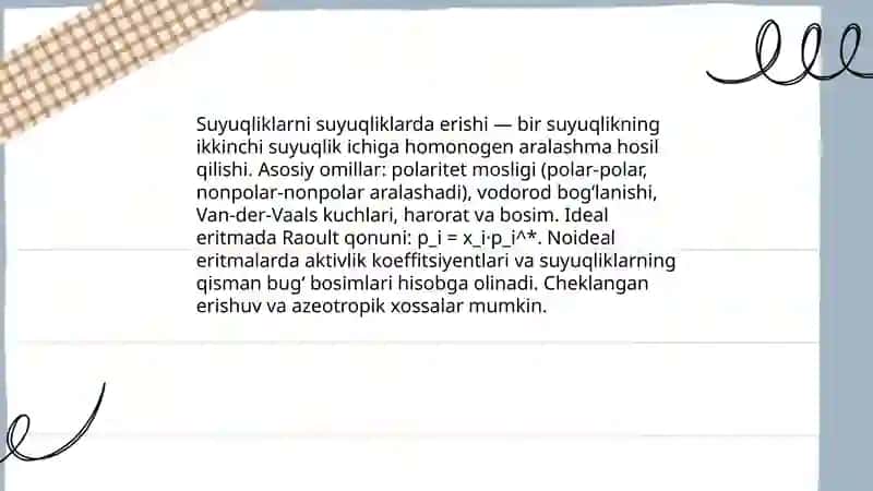 Suyuqliklarni suyuqliklarda erishi 3
