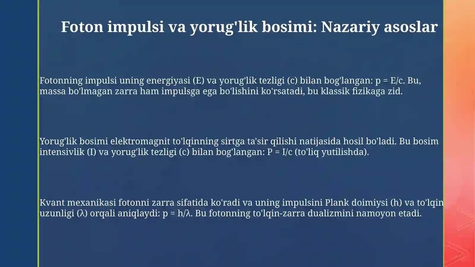 Fotonning impulsi.Yorug’lik bosimi 3