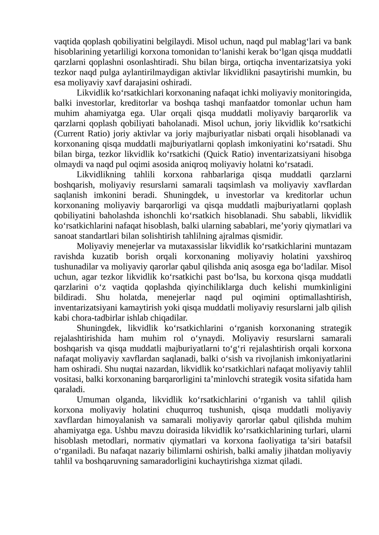 Likvidlik ko‘rsatkichlari va ularning hisoblanishi 3