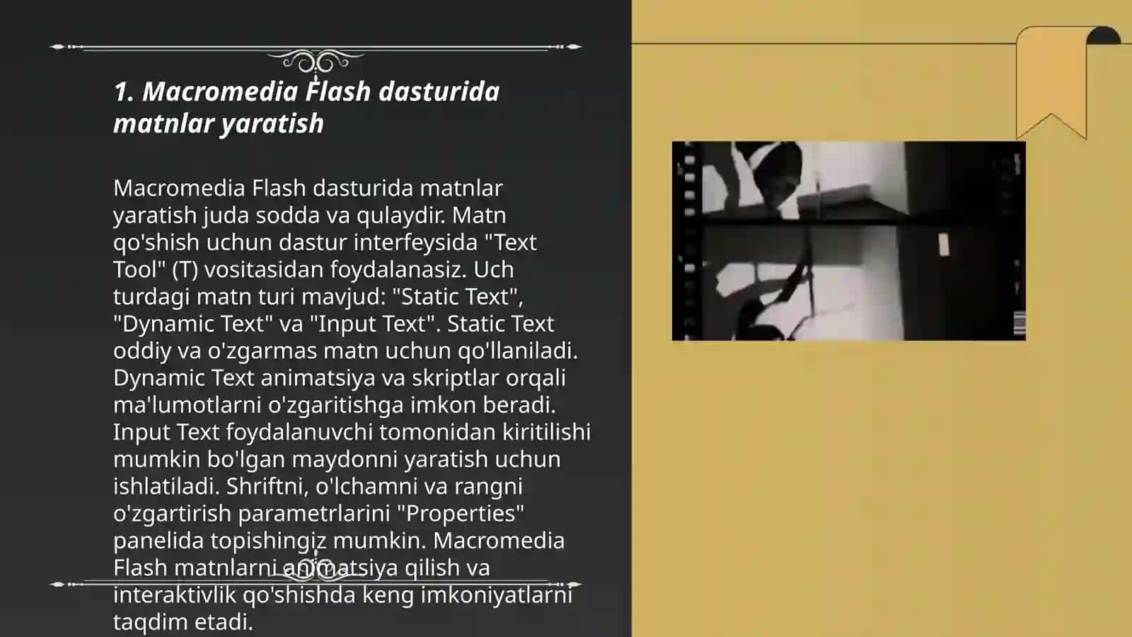 Macromedia Flash va Bandicam dasturida matnlar bilan ishlash 3