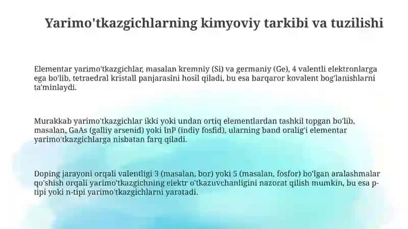 Yarim oʻtkazgichlarning kimyoviy tuzilishi 3
