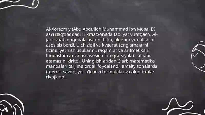 Al-Xorazmiy va algebra yoʻnalishining vujudga kelishi 3