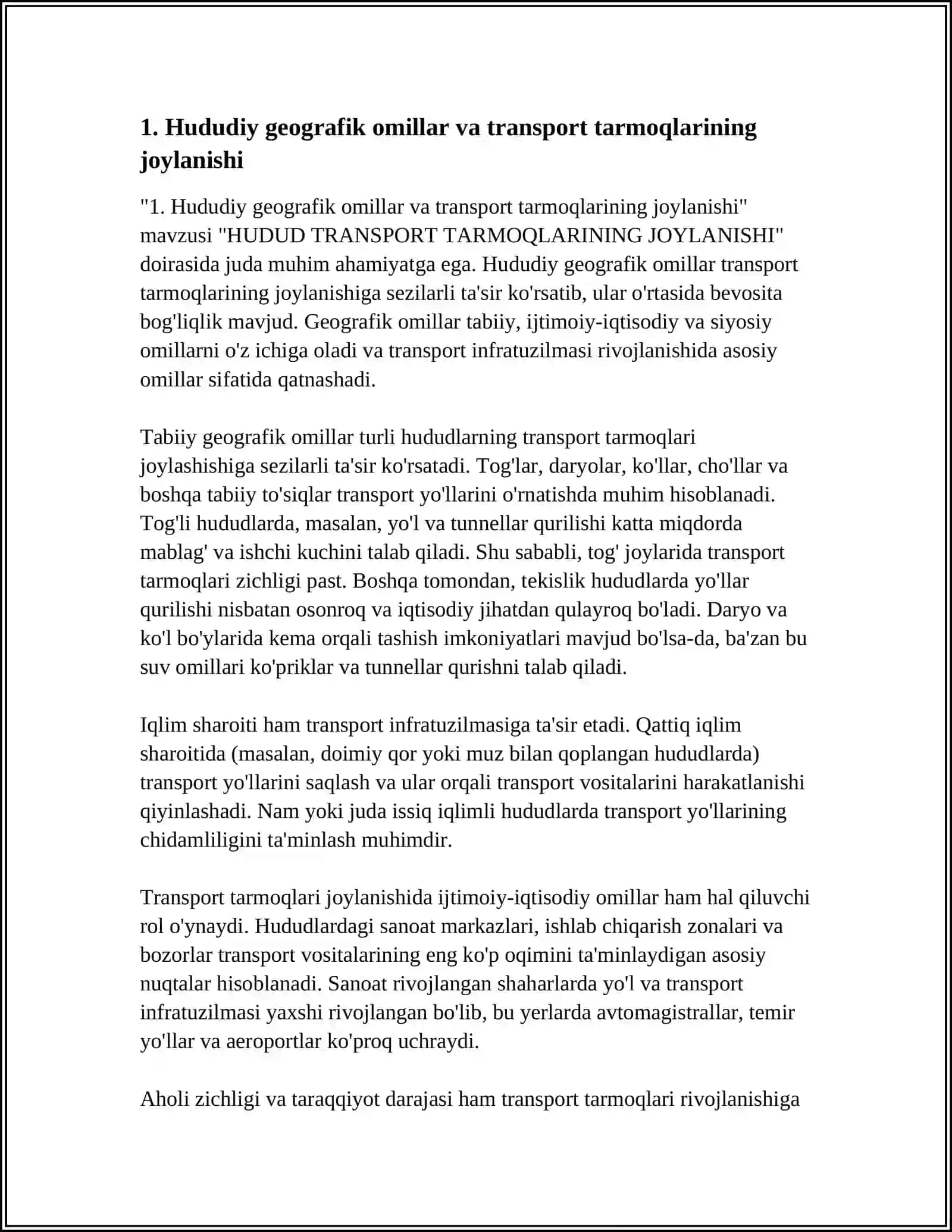 HUDUD TRANSPORT TARMOQLARINING JOYLANISHI 3