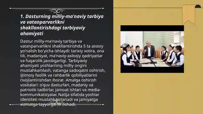 Yoshlar - Kelajagimiz Davlat Dasturi Tarbiyaviy O'qitish 3