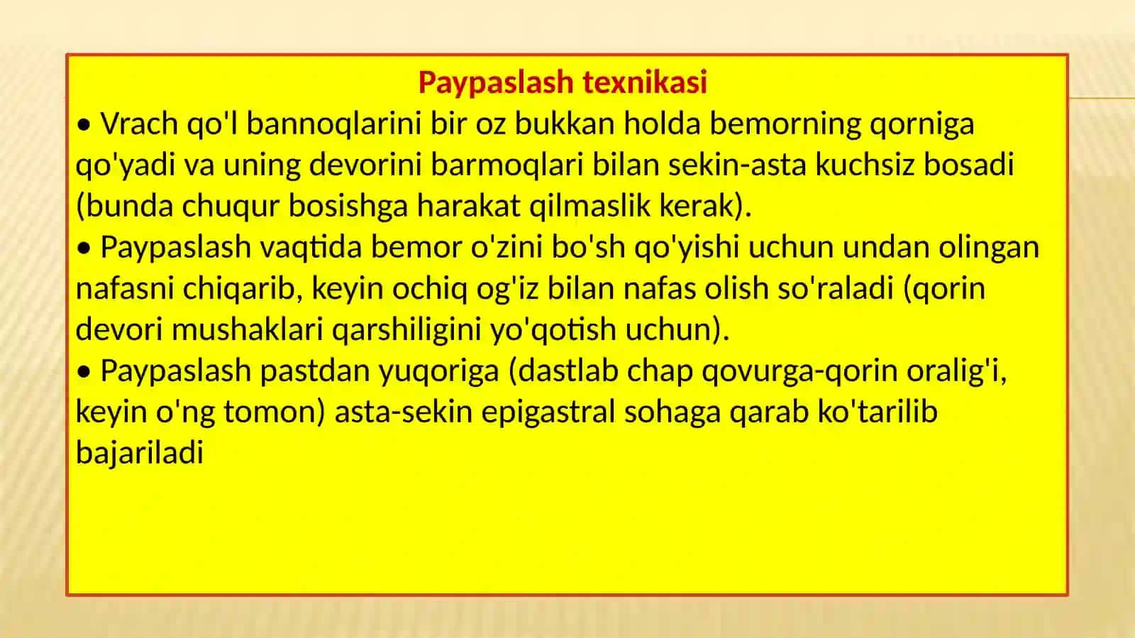 Qorinning yuzava chuqur palpatsiyasi 3