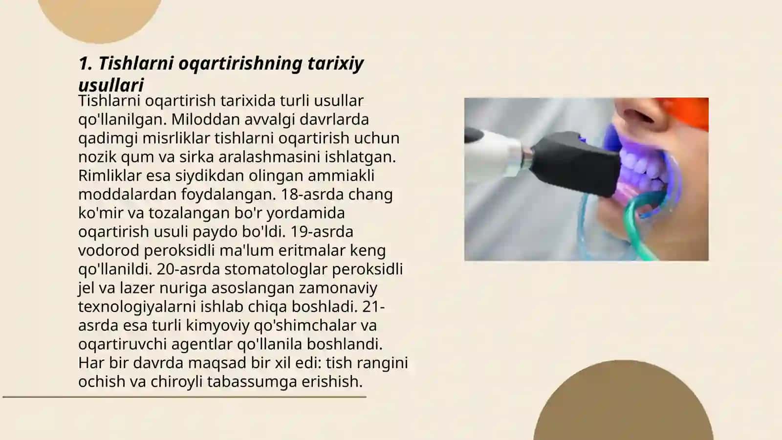 Tishlarni oqartirish usullari o'tkazish texnikasi 3