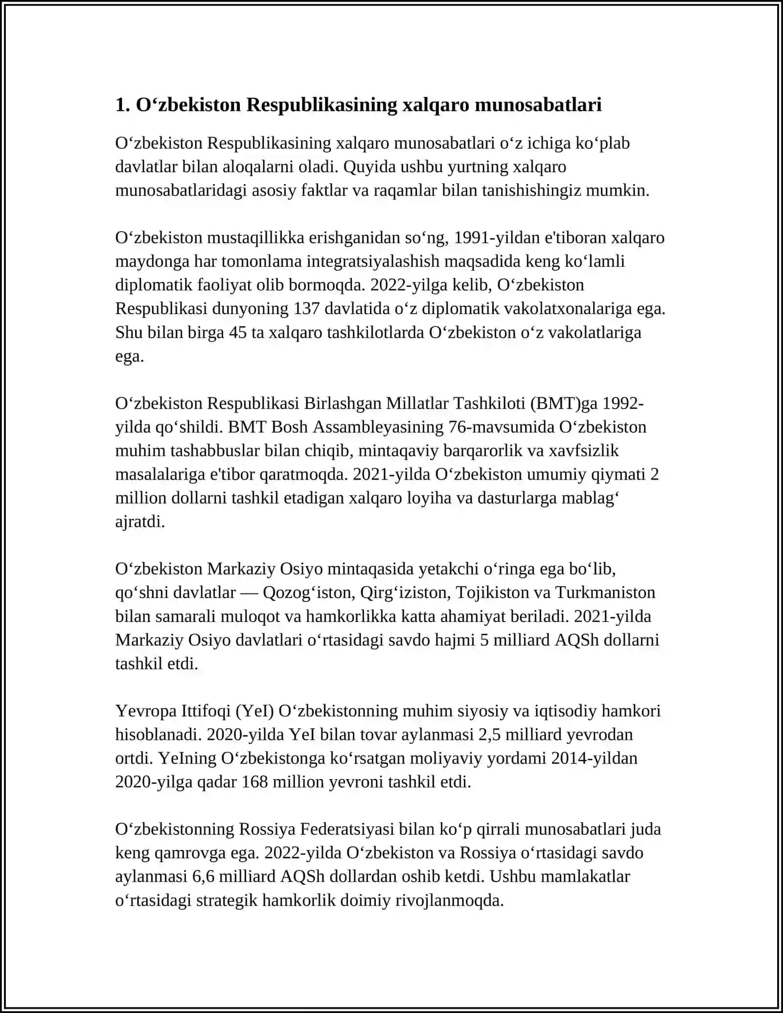 O'ZBEKISTON VA JAHON HAMJAMIYATI 3