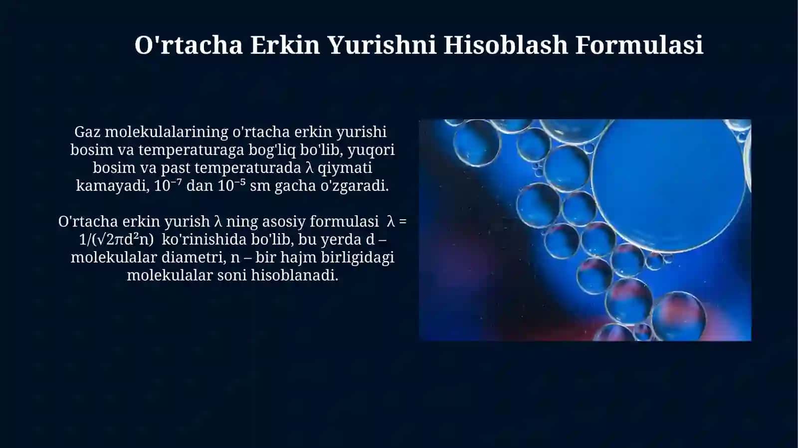 Gaz molekulalarining erkin yugurish yo'li 3