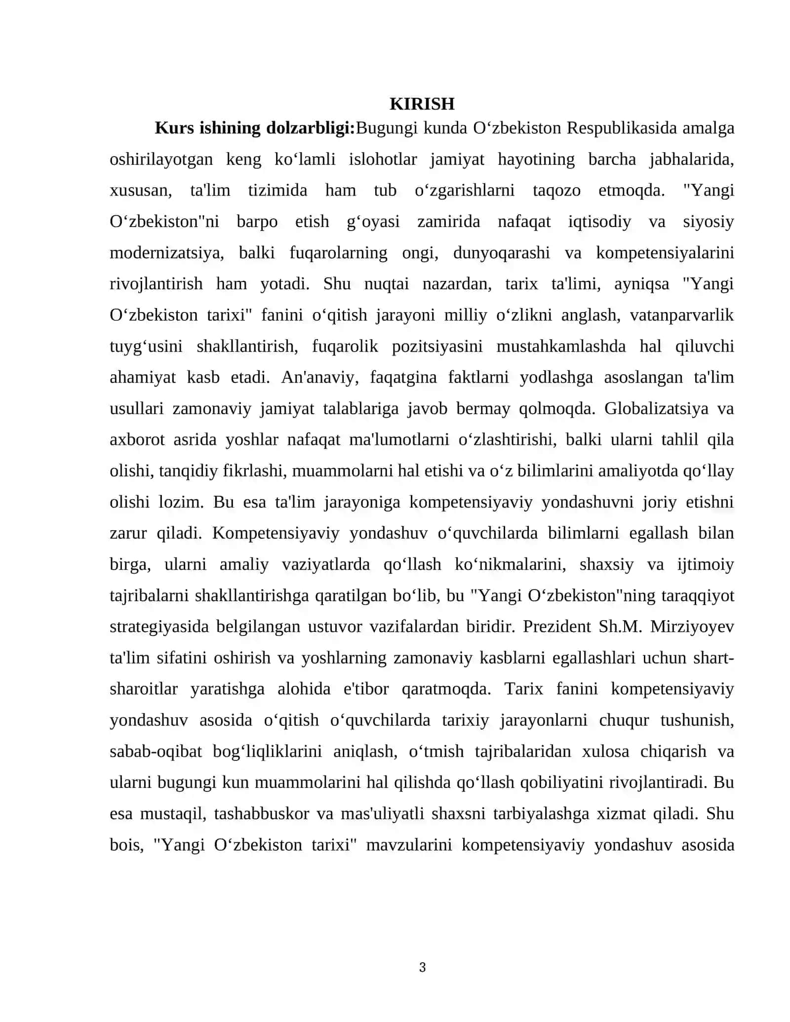"YANGI O'ZBEKISTON TARIXI MAVZULARINI KOMPETENSIYAVIY YONDASHUV ASOSIDA O'QISH" 3