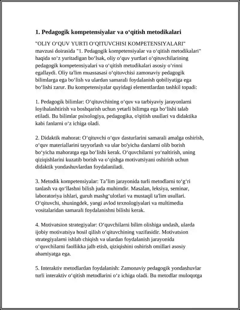 OLIY OʻQUV YURTI OʻQITUVCHISI KOMPETENSIYALARI 3