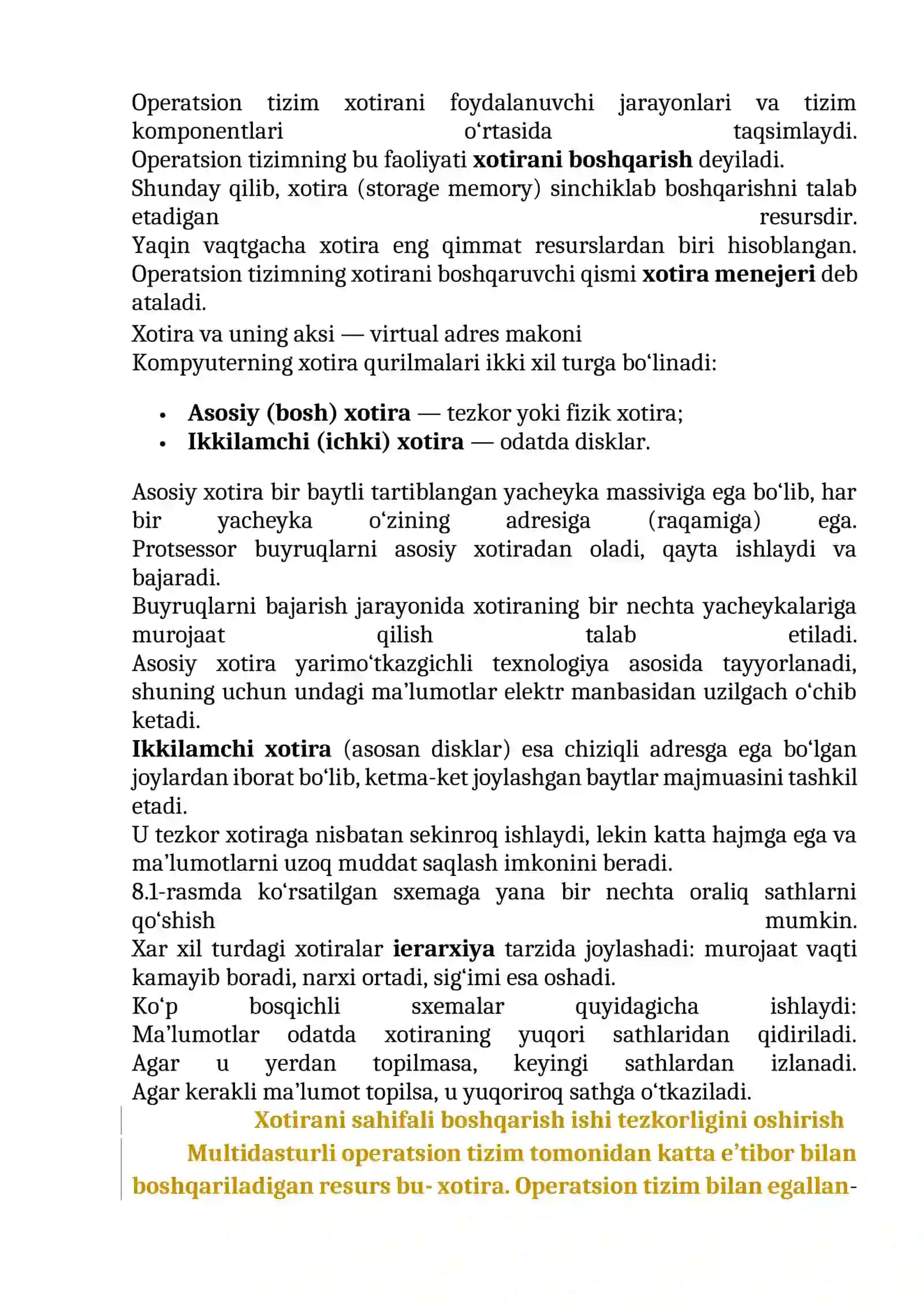 OPERATSION TIZIMLARDA XOTIRANI BOSHQARISH 3