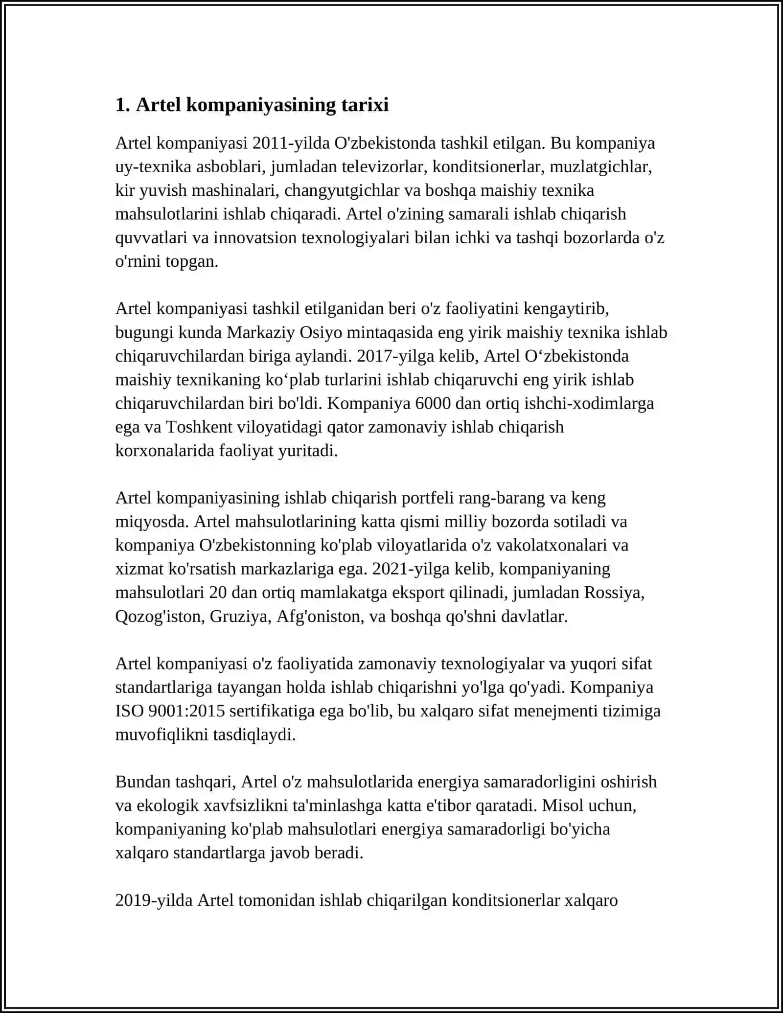 ARTEL KOMPANIYASI HAQIDA MA'LUMOT 3