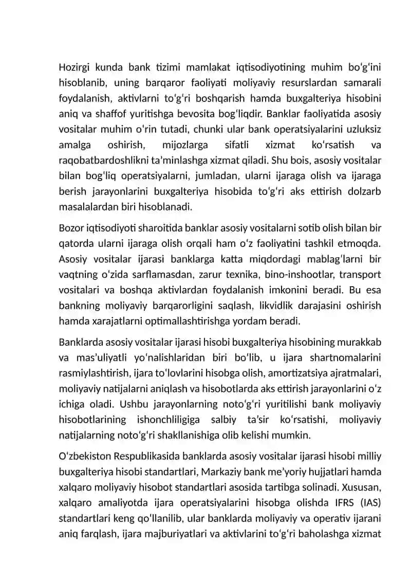 Banklarda asosiy vositalar ijarasi hisobi 3