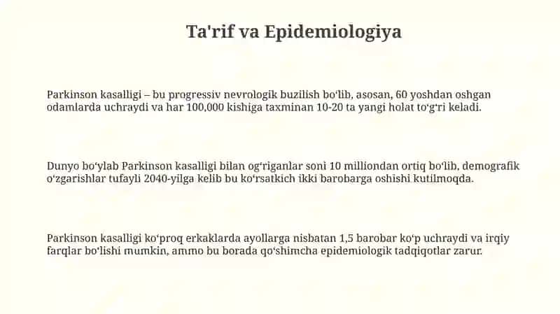 Parkinson kasalligi va uning patogenezi 3
