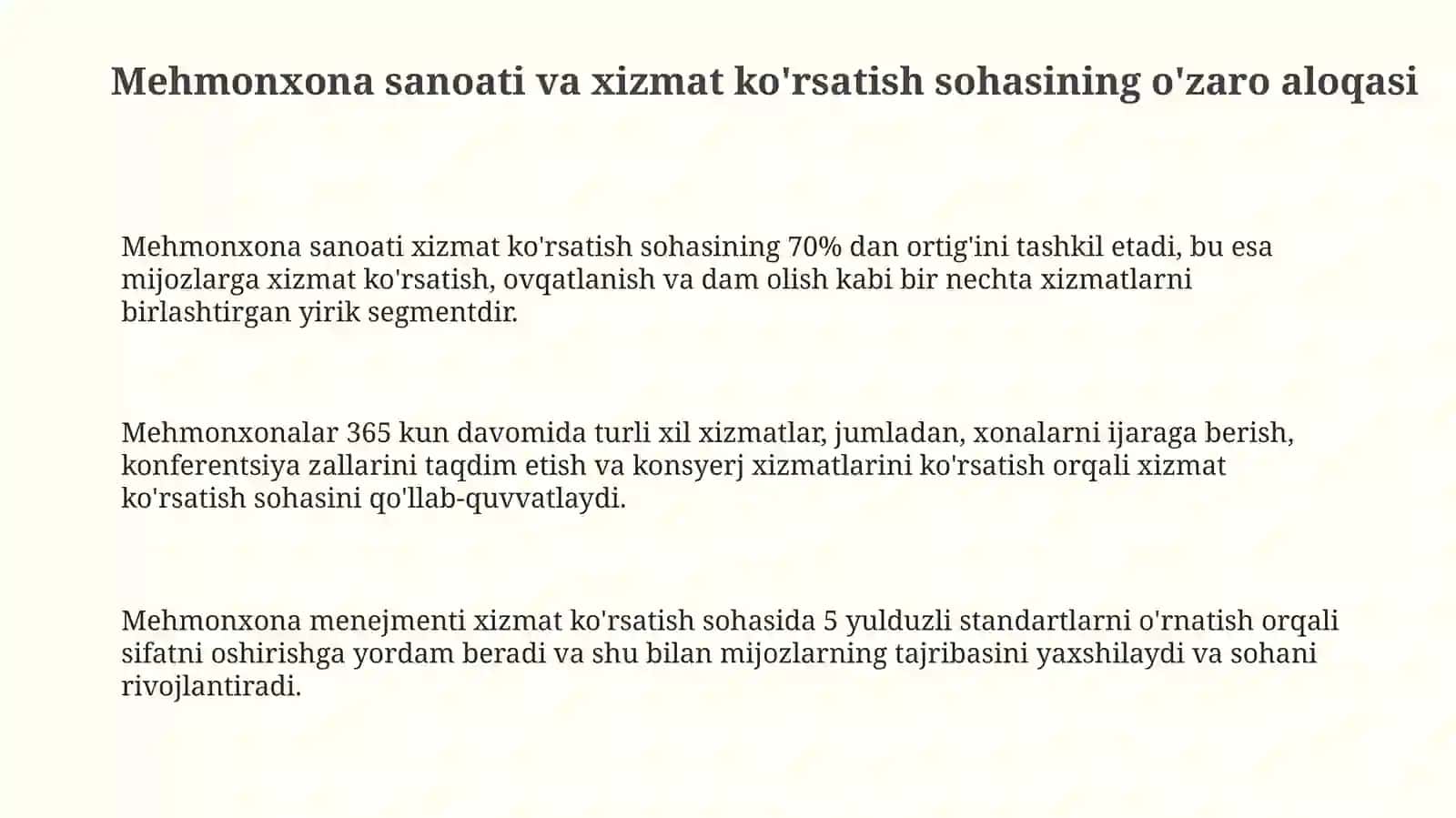 Mehmonxona Xizmat Ko'rsatish sohasi 3