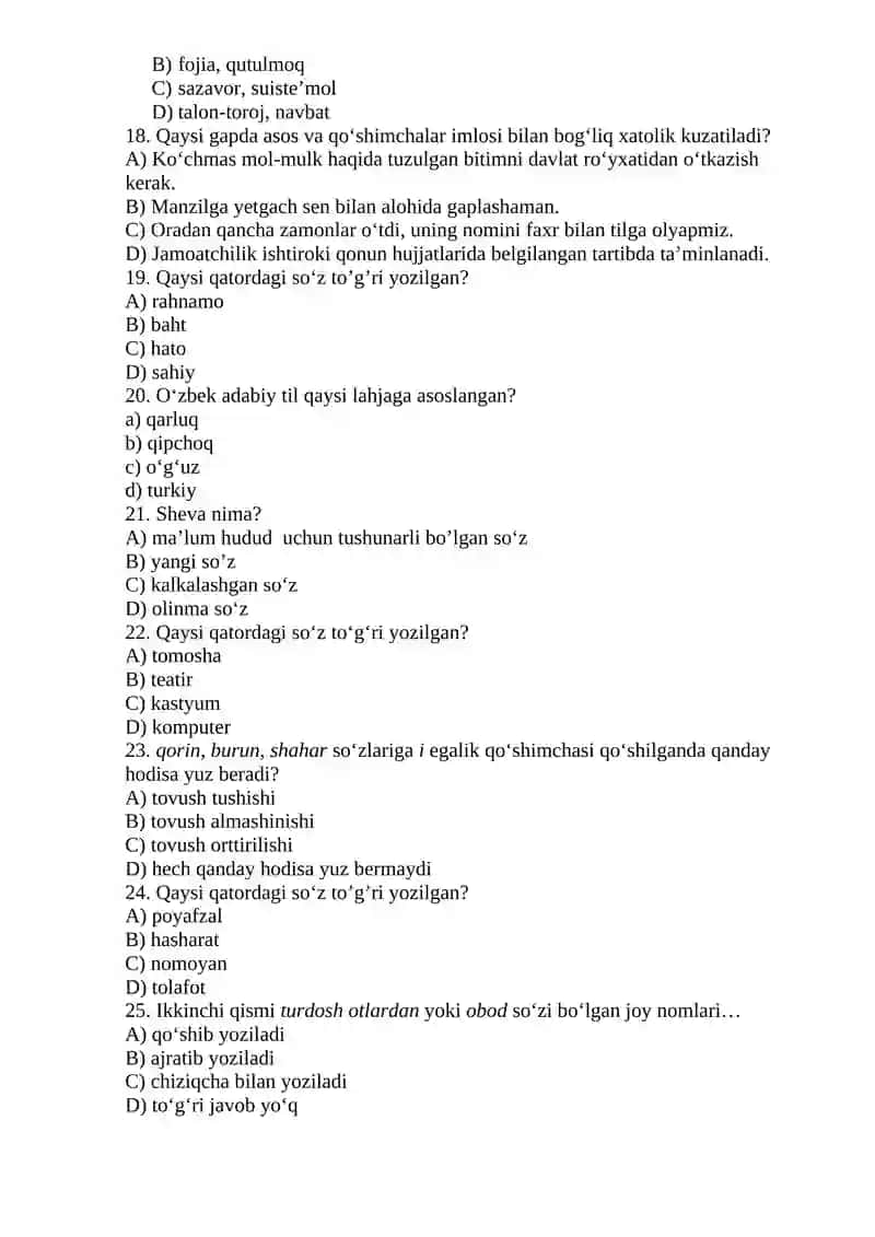 O‘ZBEK TILI FANIDAN YAKUNIY NAZORAT SAVOLLARI 3