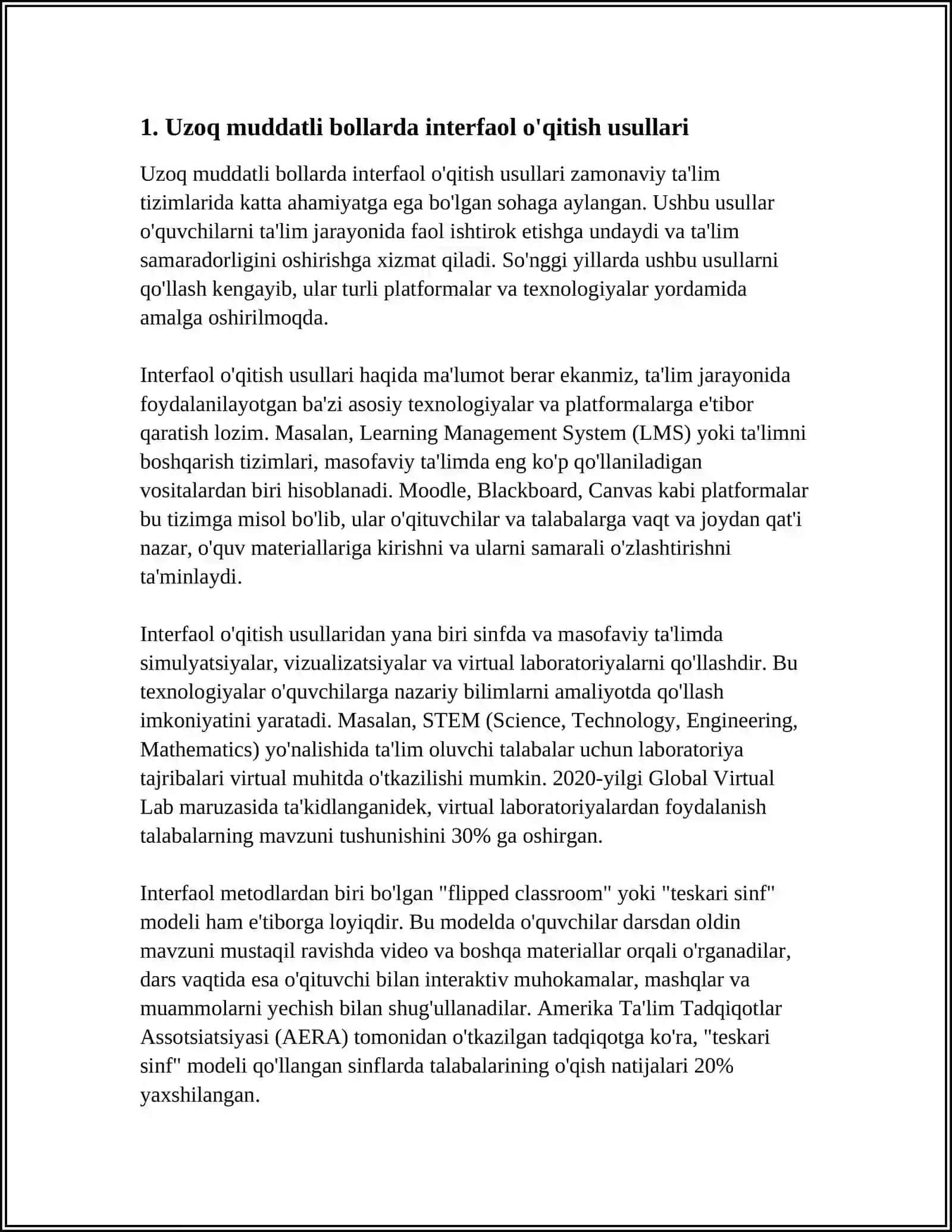 Uzoq muddatli bollarda interfaol o'qitish usullari 3