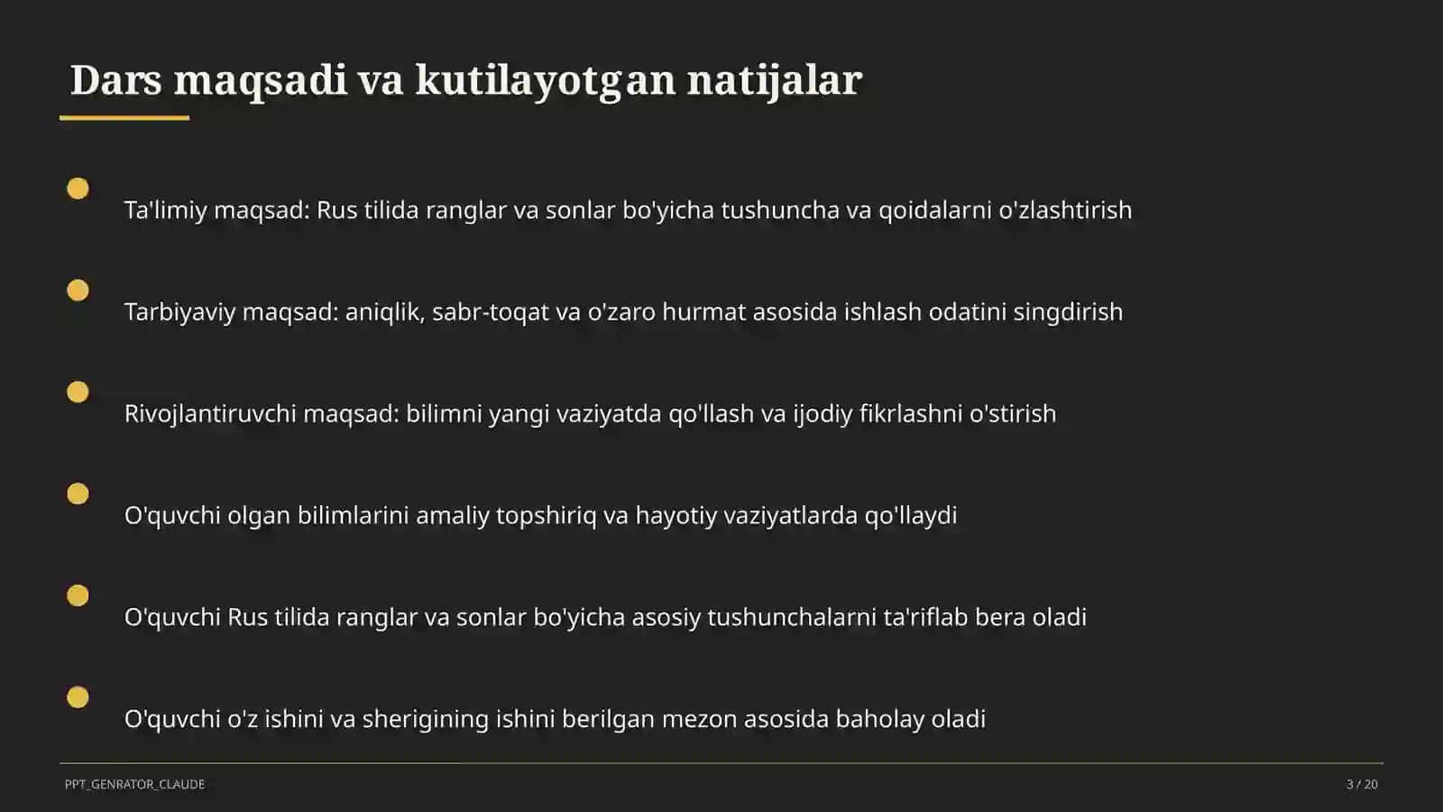 Rus tilida ranglar va sonlar (2-sinf) 3