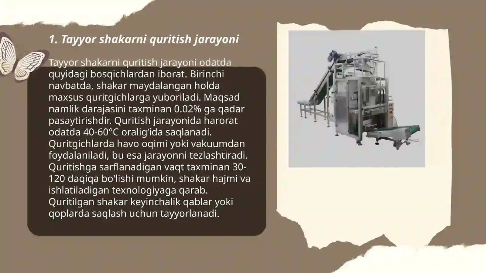Tayyor shakarni quritish, qadoqlash va saqlash 3