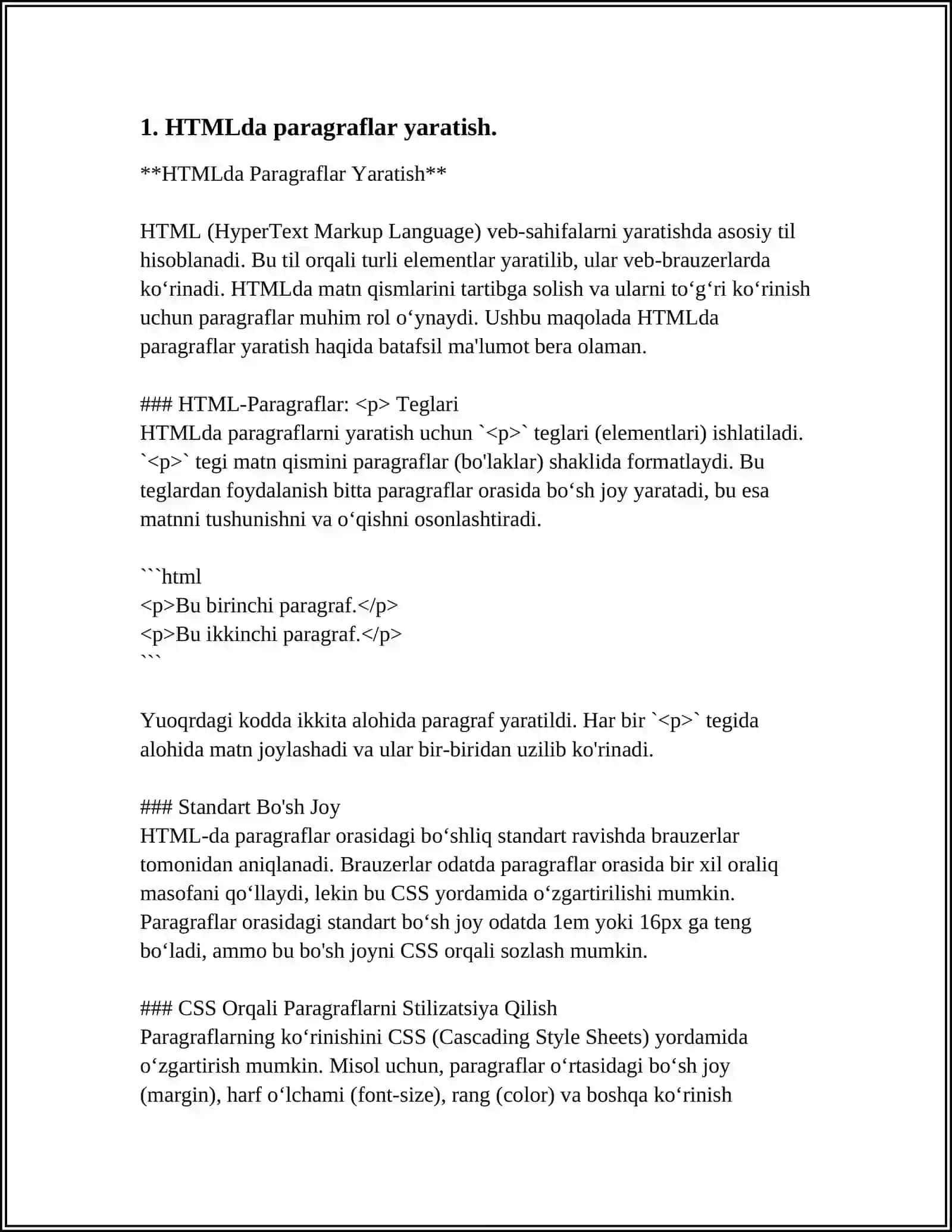 Mavzu: HTML DA PARAGRIFLAR YARATISH HAQIDA 3