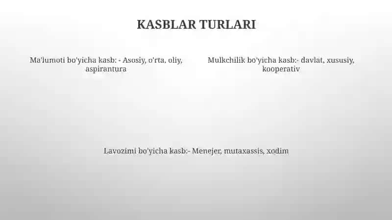 Kasblar Va Ularning Klasiffikatsiyasi 3