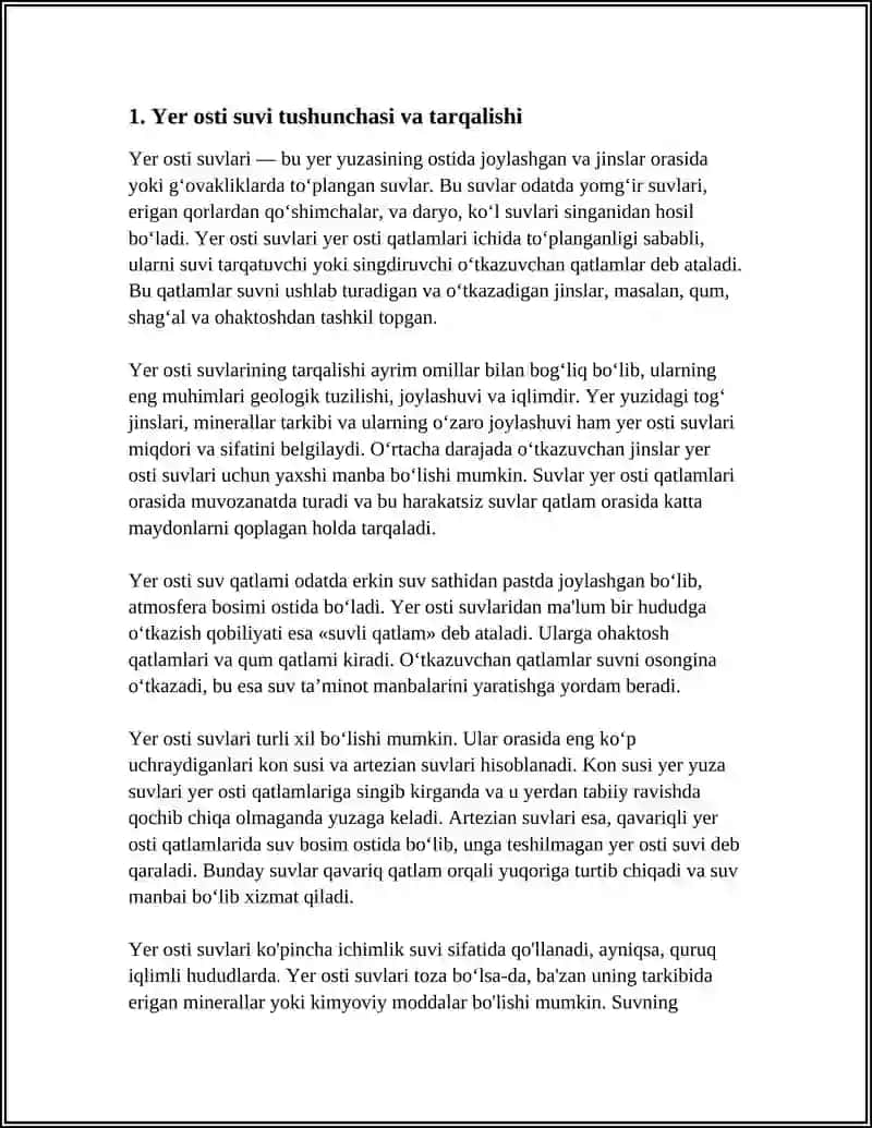 YER OSTI SUVI SUVLARI VA ULARNING TURLARI 3