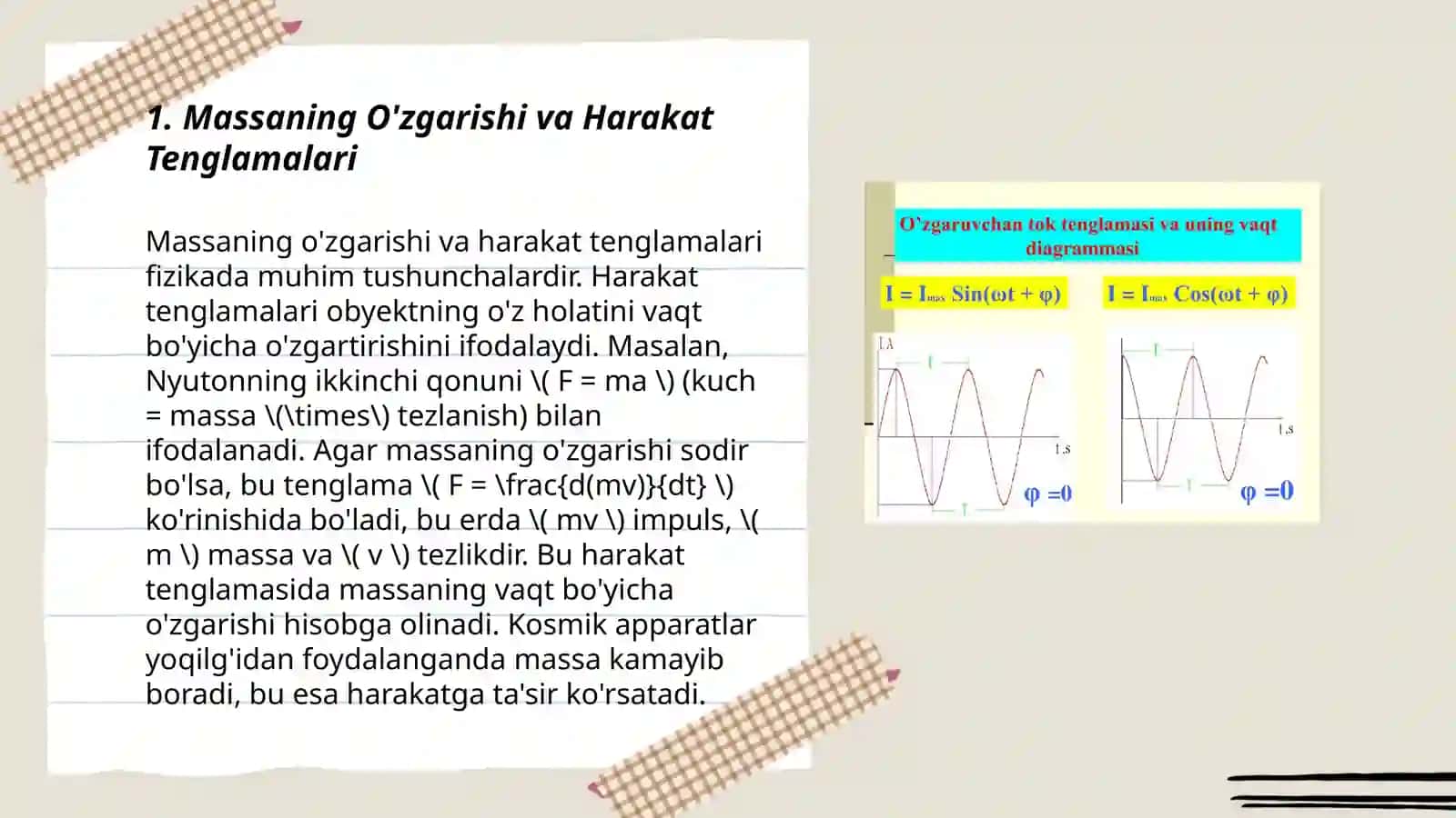 O'zgaruvchan massali jismning harakati 3