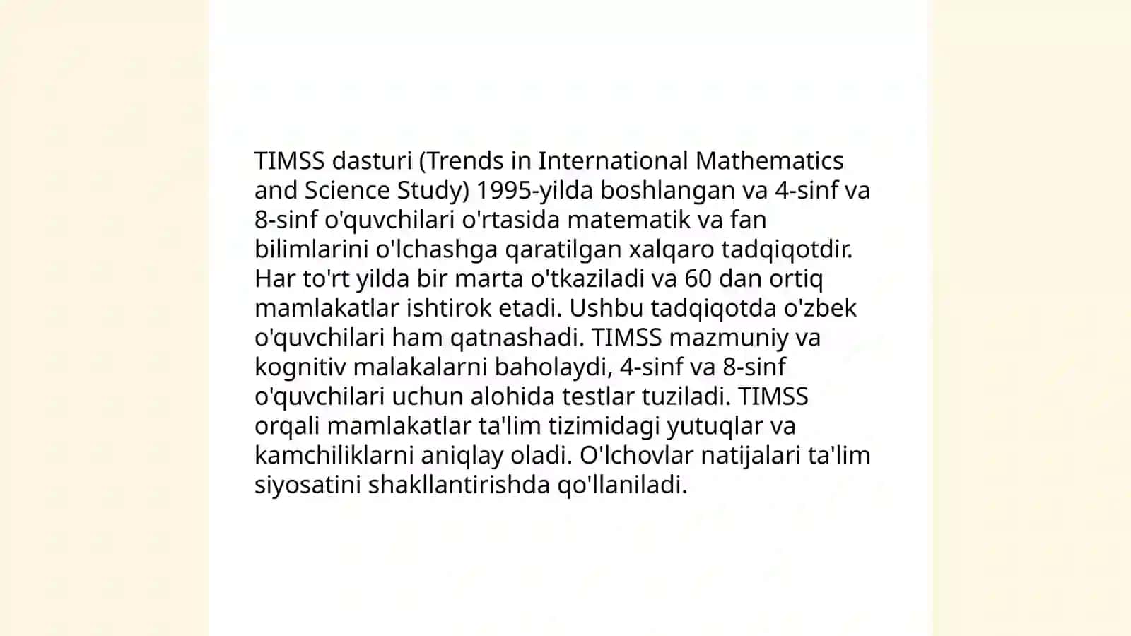 TIMSS dasturi (Trends in International Mathematics and Science Study) 3