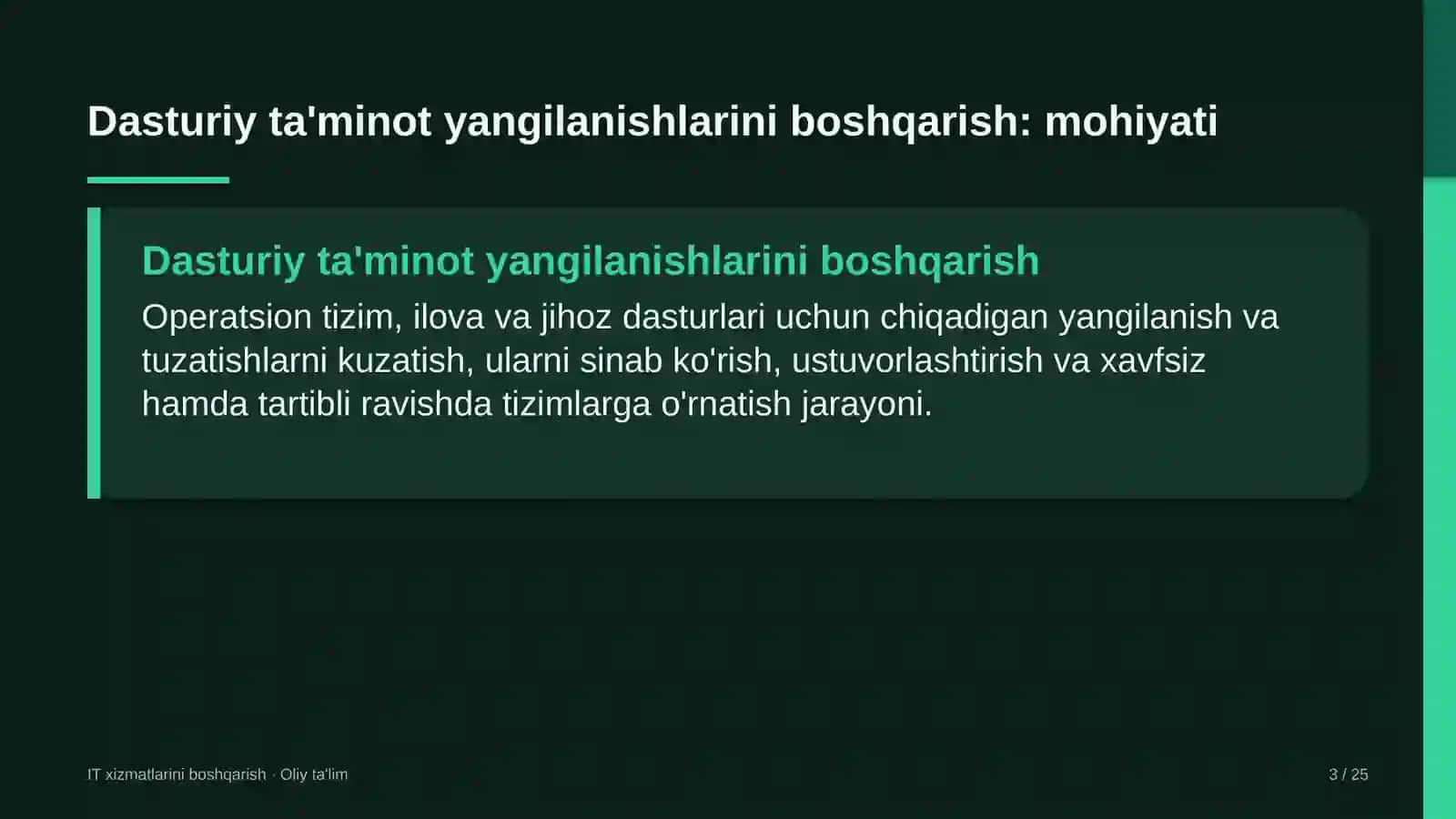 IT xizmatlarini boshqarish · Oliy ta'lim 3