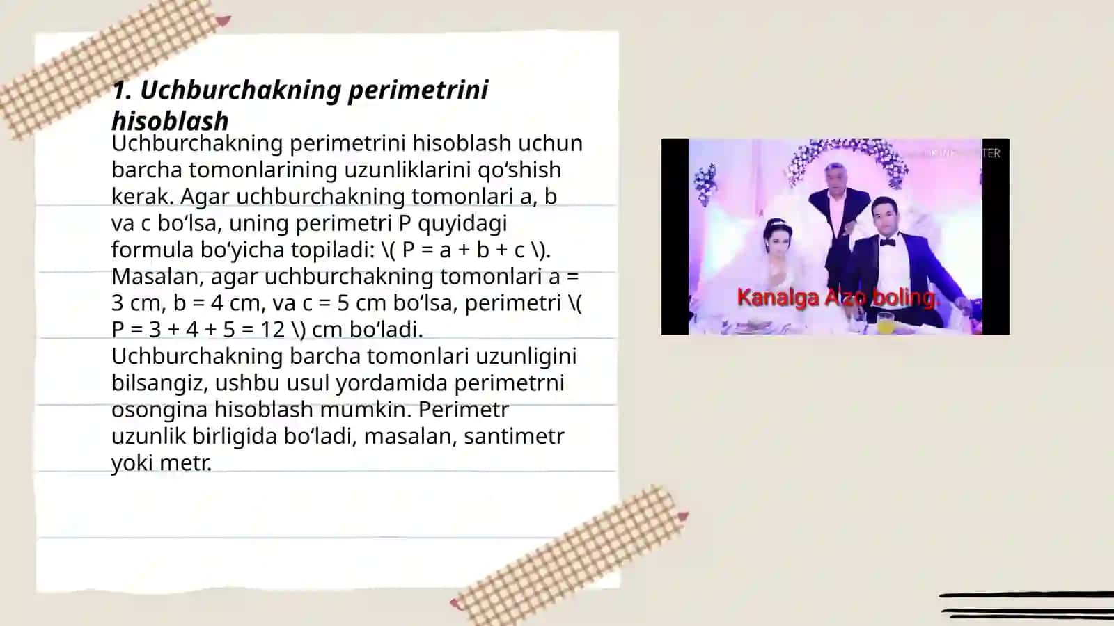 Ko'pburchaklar perimetri, yuzasi 3