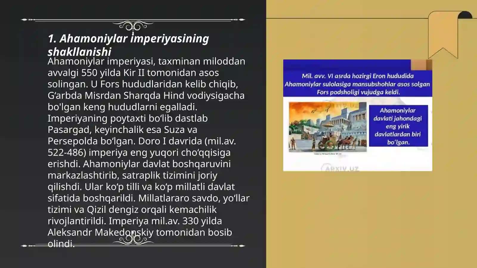 Ahamoniylar madaniyatining jahon madaniy taraqqiyotiga tasiri 3