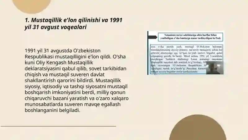 Mustaqil O'zbekiston Respublikasining tashkil topishi va uning tarixiy ahamiyati 3