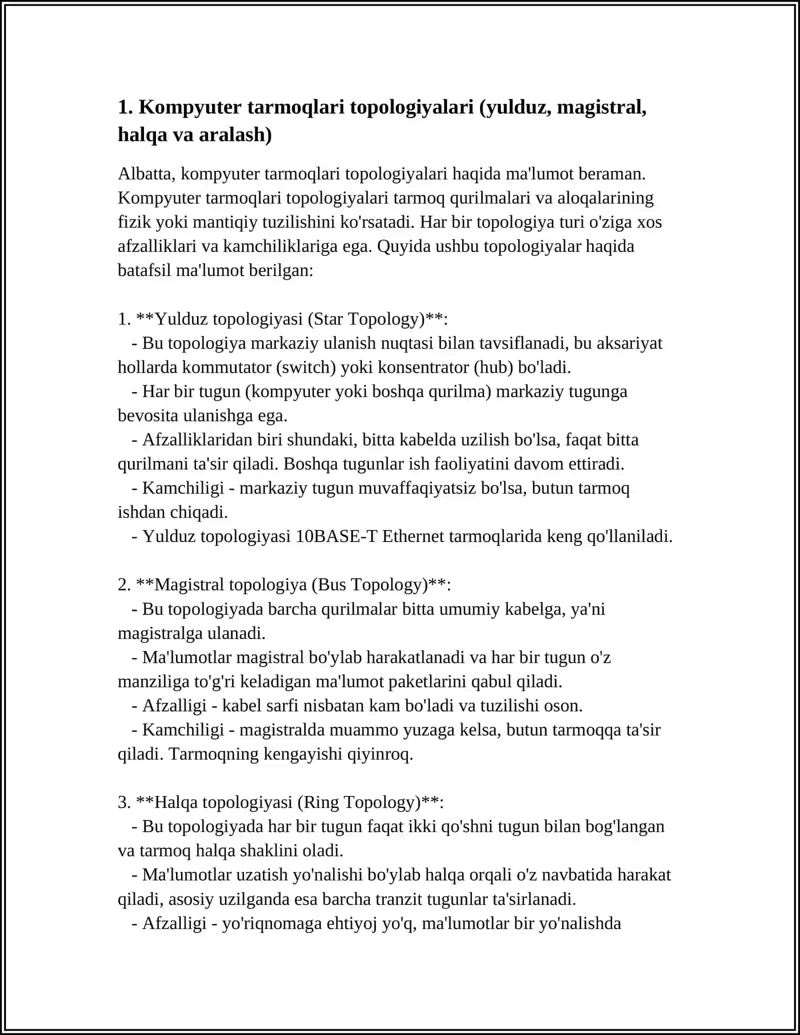 KOMPYUTERLARARO ALOQALARNI TASHKIL ETISH YO’LLARI 3